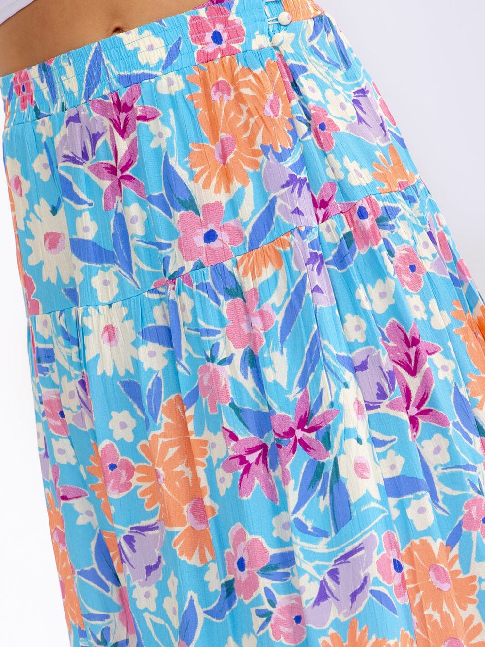 WOMEN'S ELASTIC WAIST TIERED FLORAL MAXI SKIRT