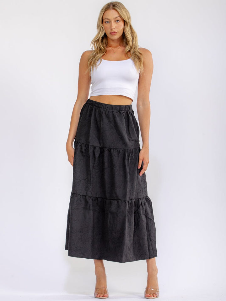 WOMEN'S ELASTIC WAIST TIERED DETAILED MAXI SKIRT