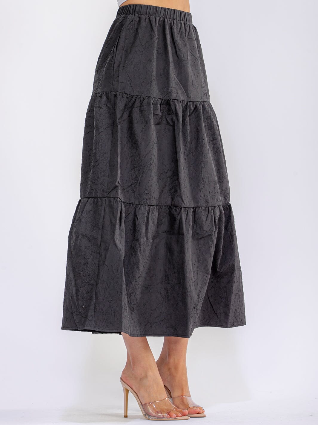 WOMEN'S ELASTIC WAIST TIERED DETAILED MAXI SKIRT