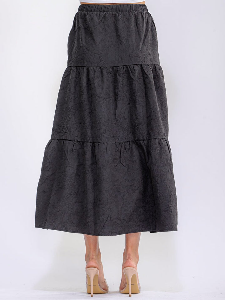WOMEN'S ELASTIC WAIST TIERED DETAILED MAXI SKIRT