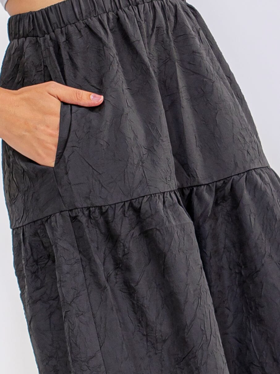 WOMEN'S ELASTIC WAIST TIERED DETAILED MAXI SKIRT
