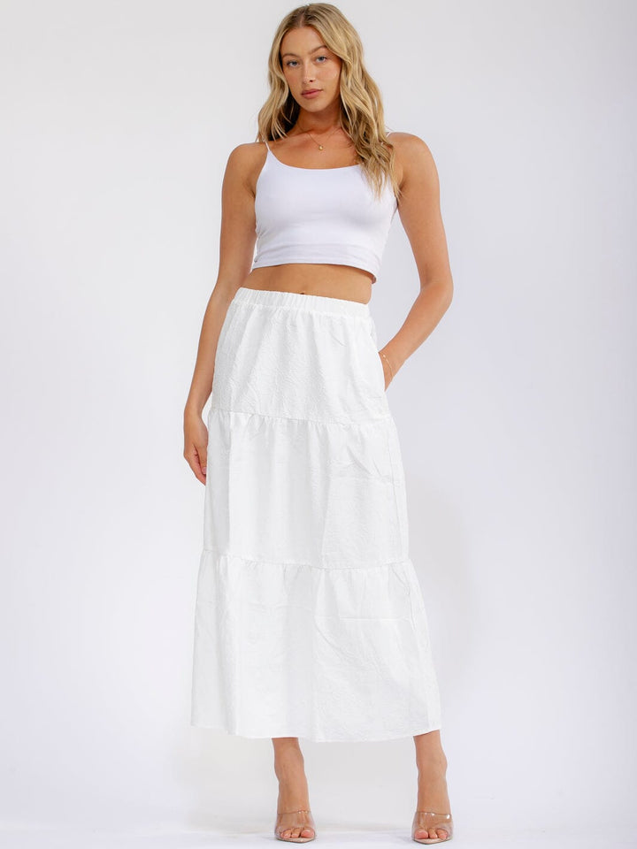 WOMEN'S ELASTIC WAIST TIERED DETAILED MAXI SKIRT