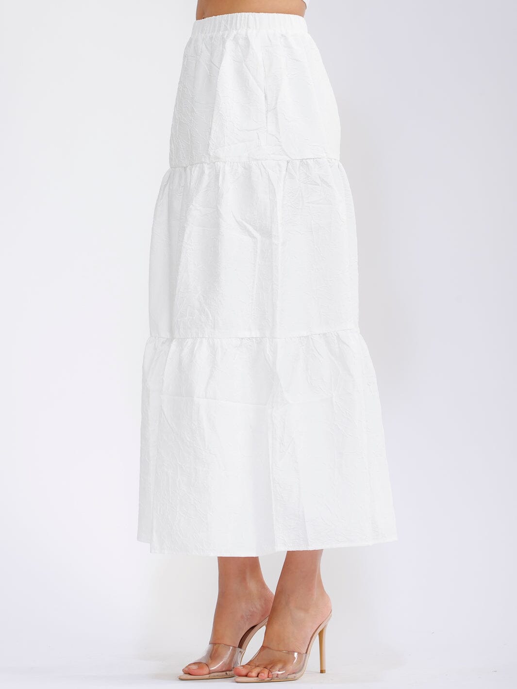 WOMEN'S ELASTIC WAIST TIERED DETAILED MAXI SKIRT