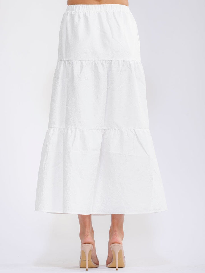 WOMEN'S ELASTIC WAIST TIERED DETAILED MAXI SKIRT