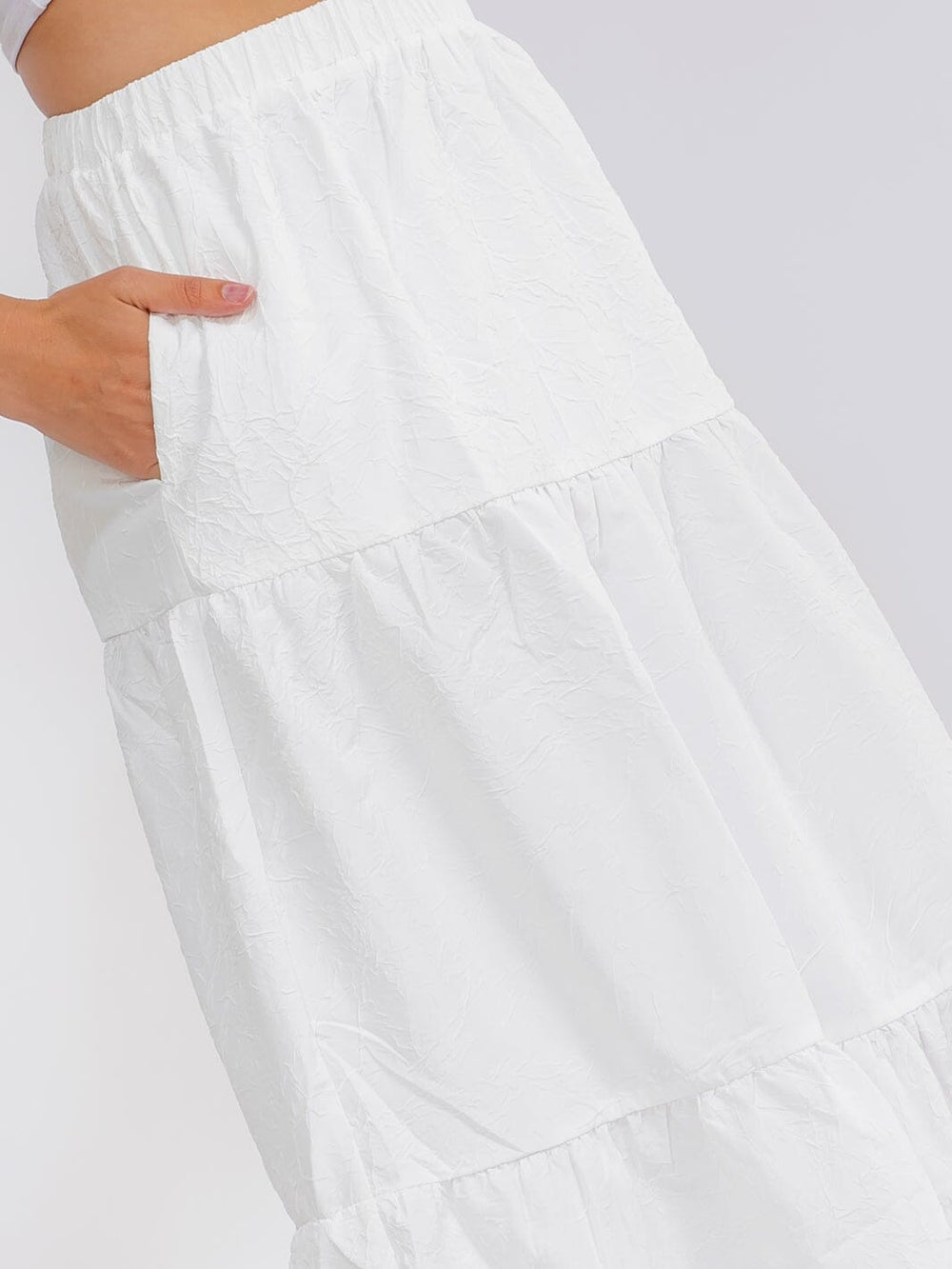 WOMEN'S ELASTIC WAIST TIERED DETAILED MAXI SKIRT