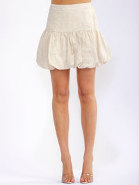 WOMEN'S ZIP UP RUFFLE BOTTOM HEM LINEN MINI SKORT