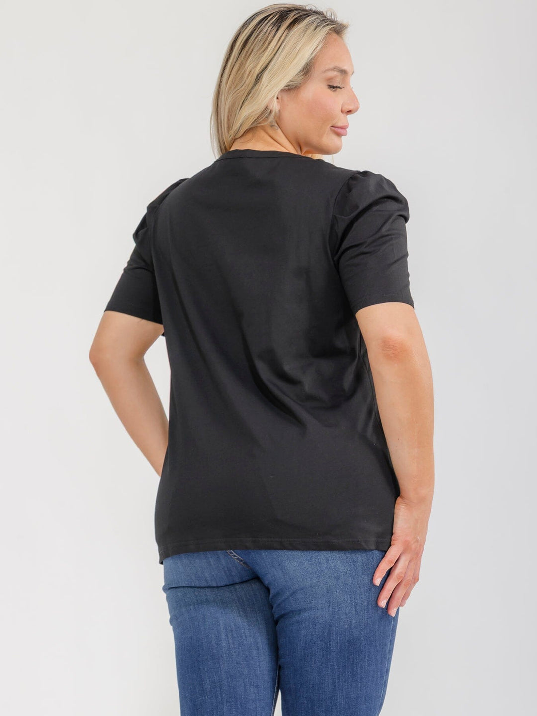 PLUS SIZE SHORT SLEEVE RHINESTONES DETAILED BLOUSE