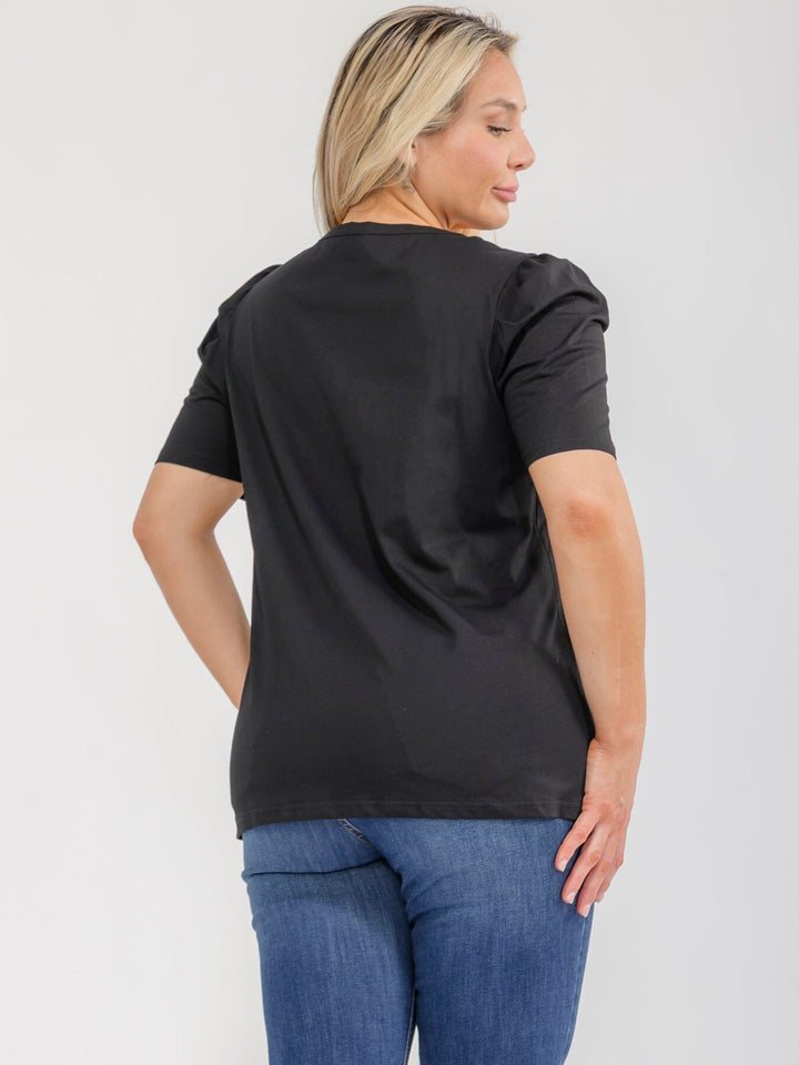 PLUS SIZE SHORT SLEEVE RHINESTONES DETAILED BLOUSE