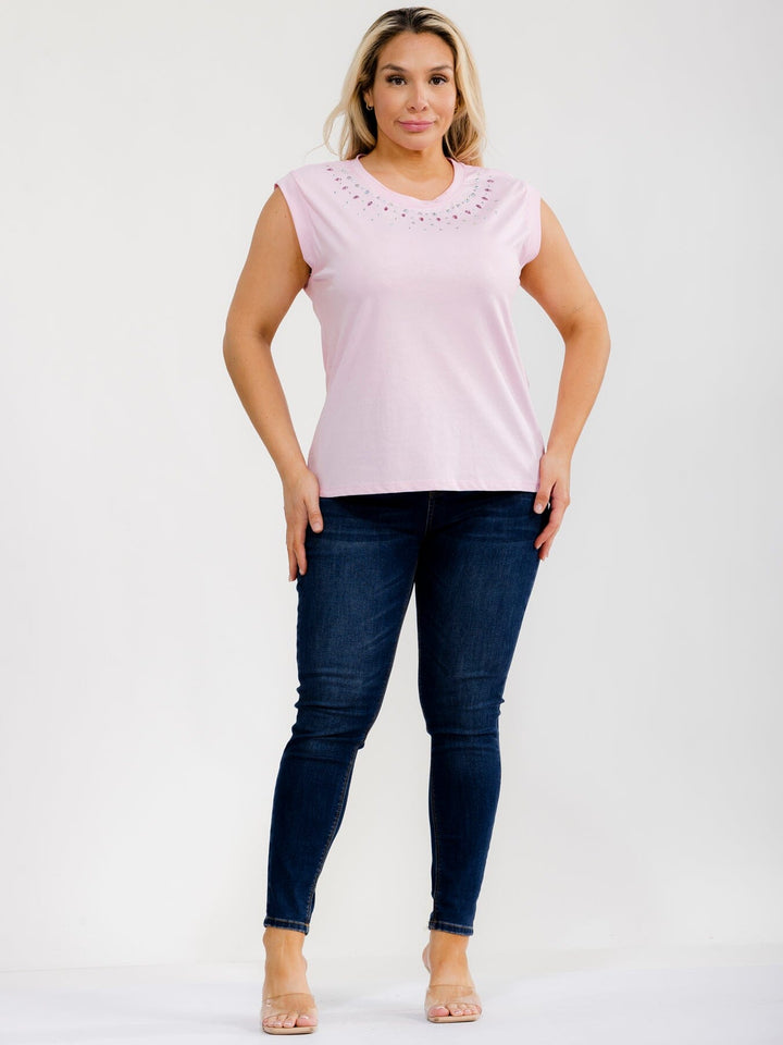 PLUS SIZE SLEEVELESS RHINESTONES DETAILED TANK TOP
