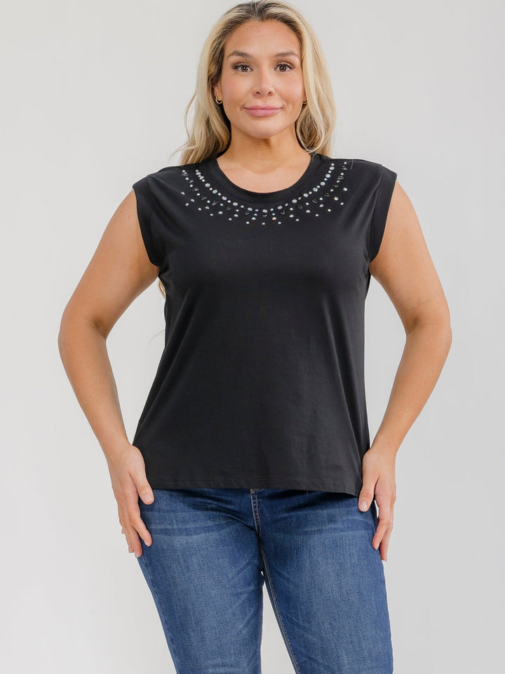 PLUS SIZE SLEEVELESS RHINESTONES DETAILED TANK TOP