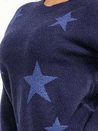 PLUS SIZE LONG SLEEVE SHIMMER STARS PRINT PULLOVER SWEATER