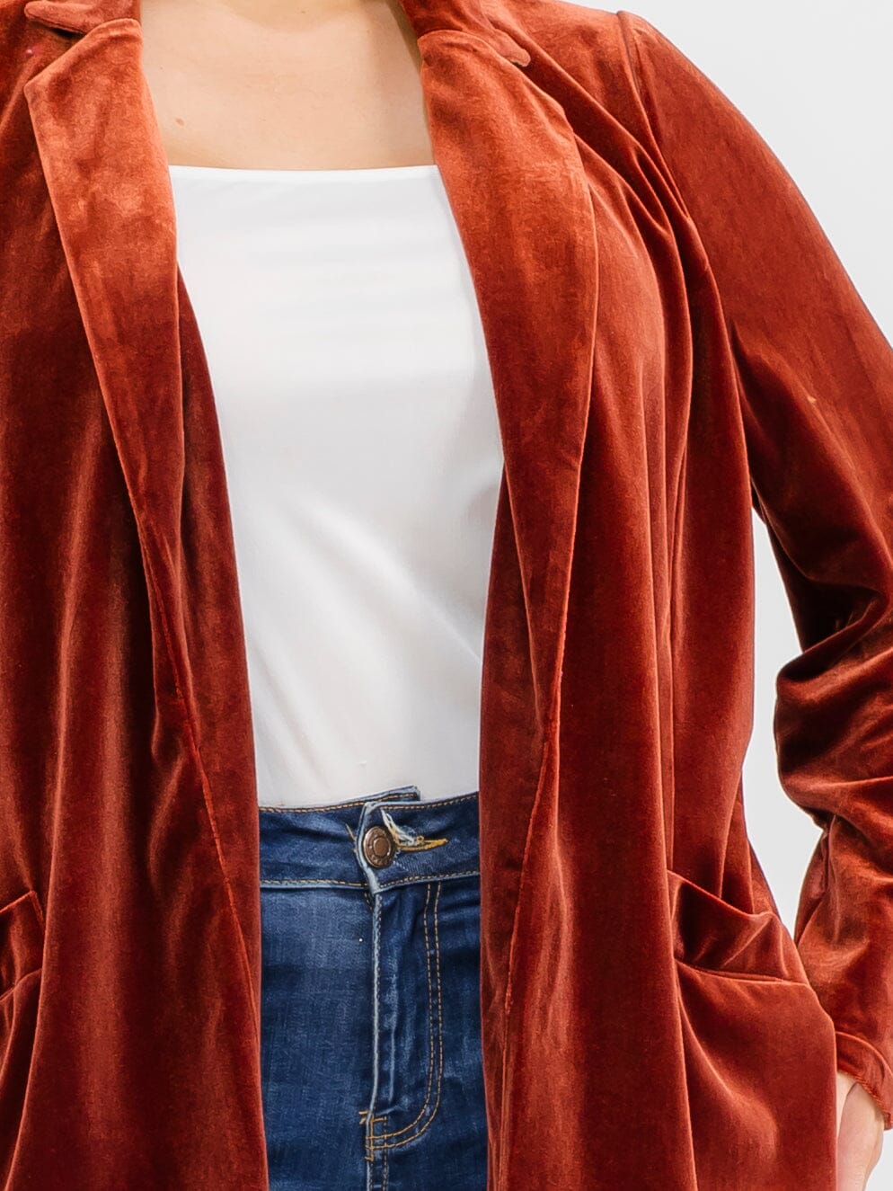 PLUS SIZE LONG SLEEVE OPEN FRONT VELVET CARDIGAN
