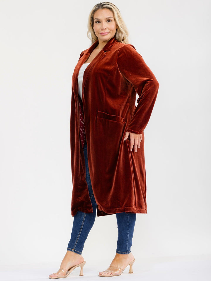PLUS SIZE LONG SLEEVE OPEN FRONT VELVET CARDIGAN
