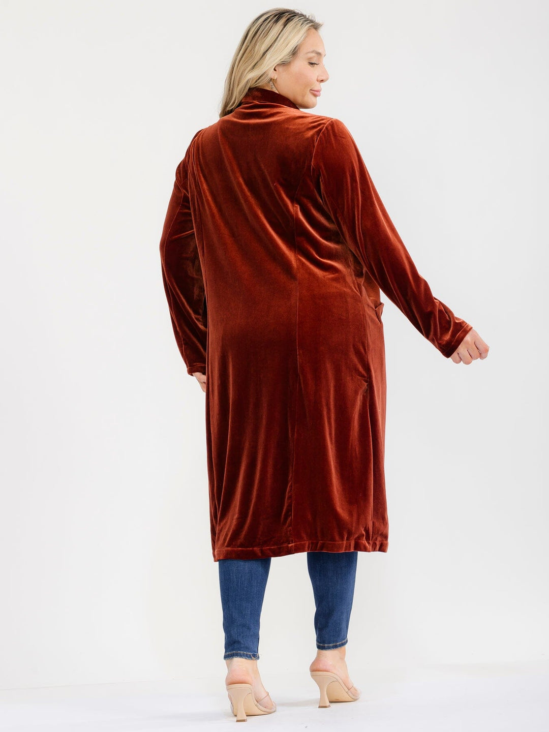 PLUS SIZE LONG SLEEVE OPEN FRONT VELVET CARDIGAN