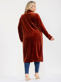 PLUS SIZE LONG SLEEVE OPEN FRONT VELVET CARDIGAN