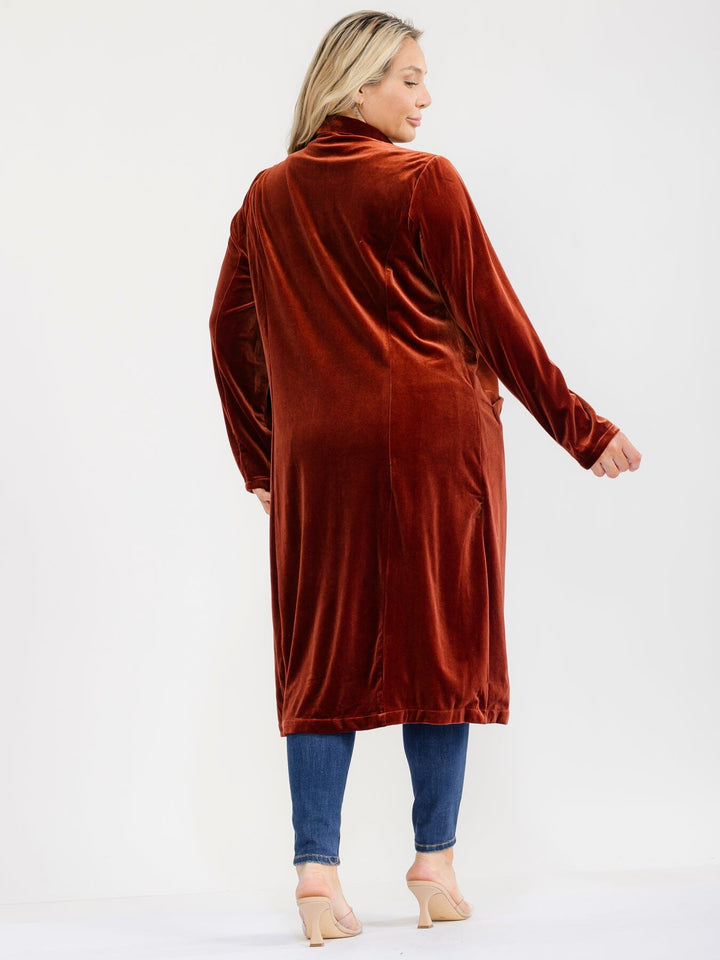 PLUS SIZE LONG SLEEVE OPEN FRONT VELVET CARDIGAN