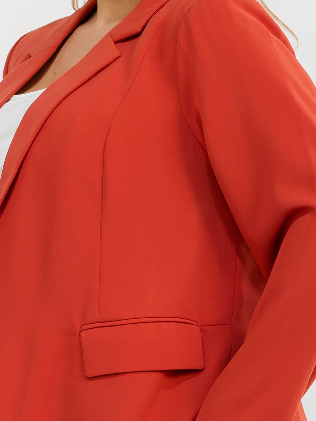 PLUS SIZE LONG SLEEVE OPEN FRONT POCKETS BLAZER