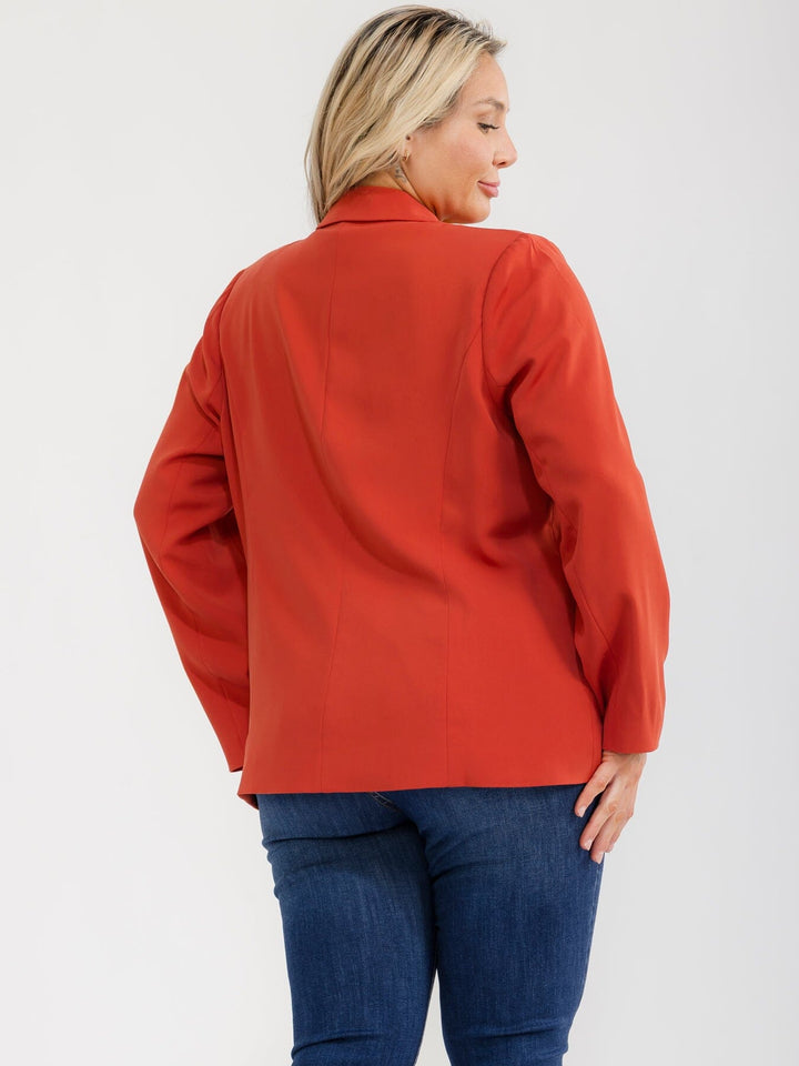 PLUS SIZE LONG SLEEVE OPEN FRONT POCKETS BLAZER