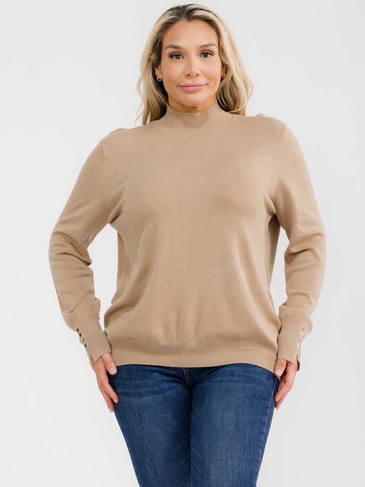 PLUS SIZE LONG SLEEVE DETAILED MOCK NECK PULLOVER SWEATER