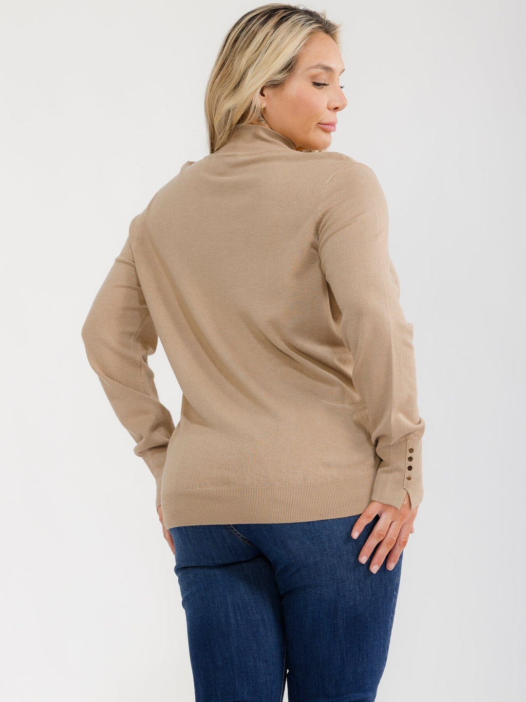 PLUS SIZE LONG SLEEVE DETAILED MOCK NECK PULLOVER SWEATER