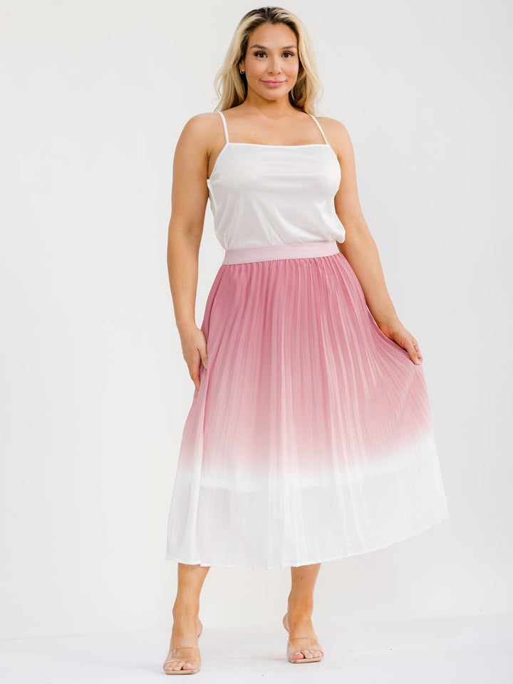 PLUS SIZE ELASTIC WAIST PLEATED COLORBLOCK MAXI SKIRT
