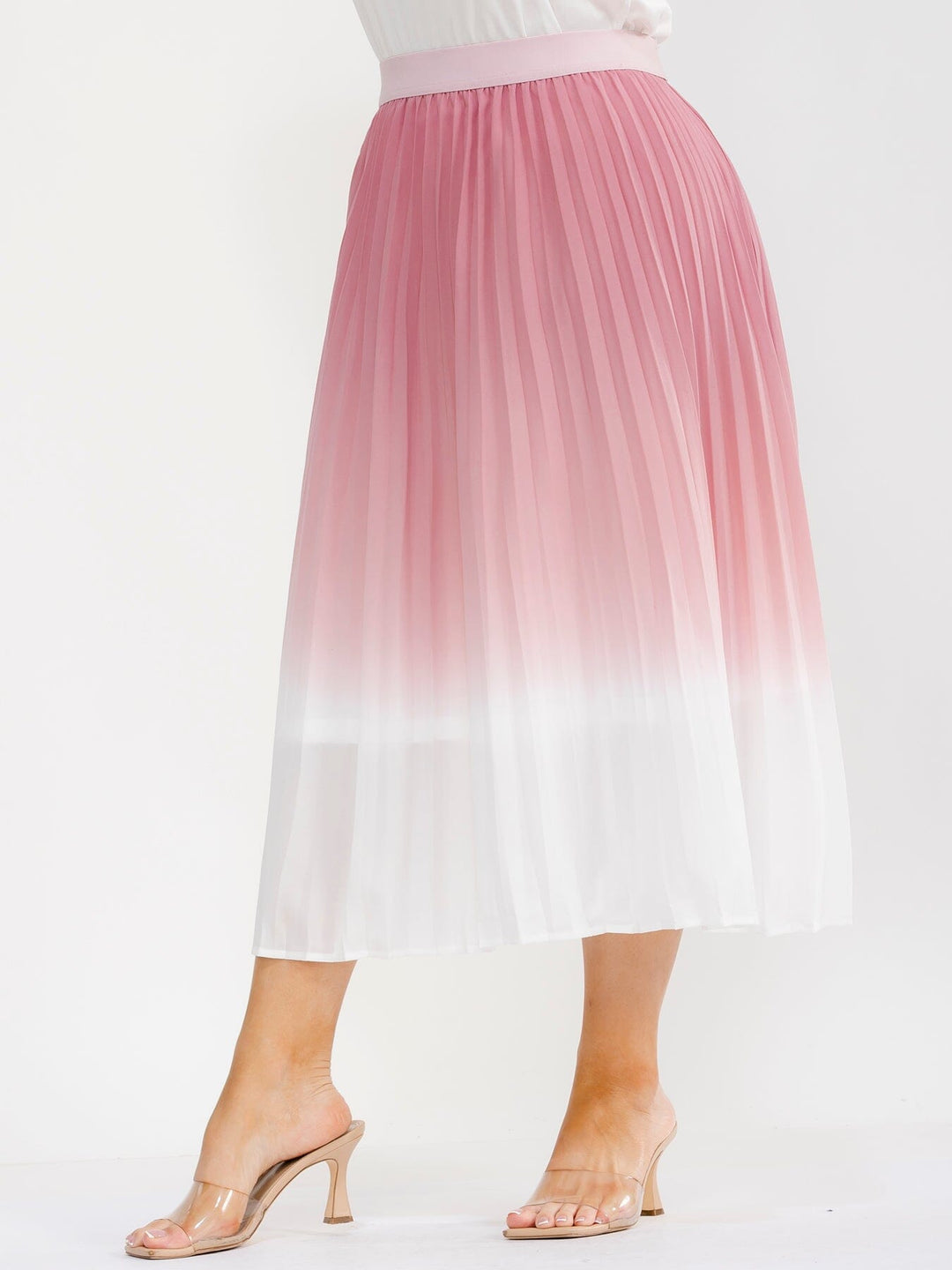 PLUS SIZE ELASTIC WAIST PLEATED COLORBLOCK MAXI SKIRT