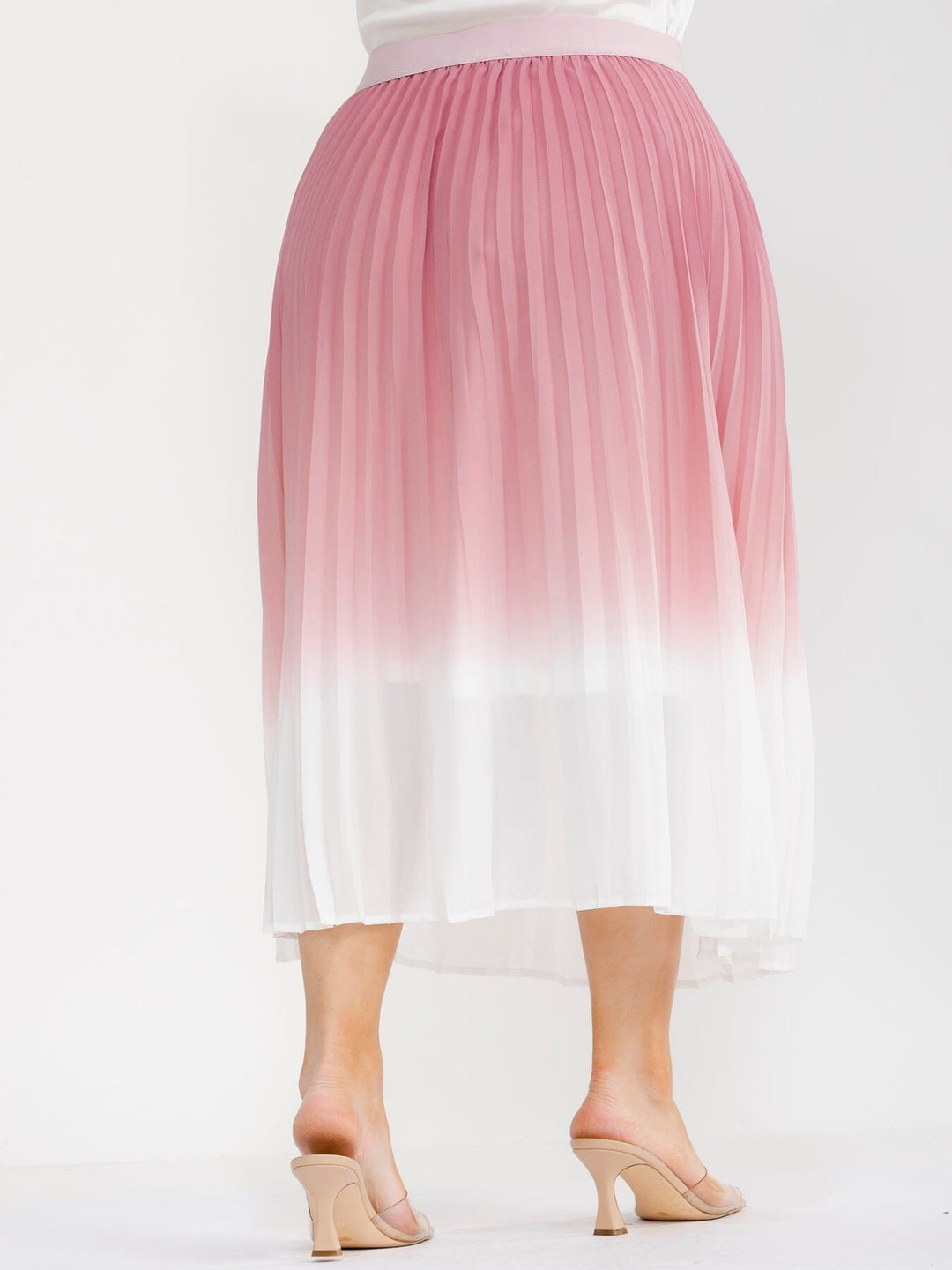 PLUS SIZE ELASTIC WAIST PLEATED COLORBLOCK MAXI SKIRT