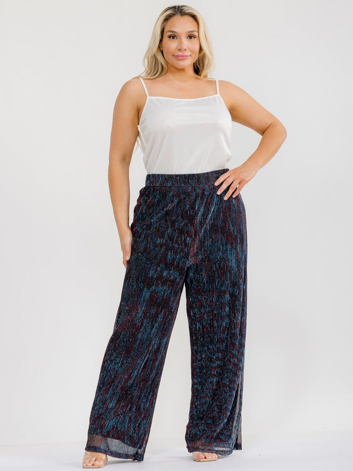 PLUS SIZE ELASTIC WAIST SHIMMER WIDE LEG PANTS