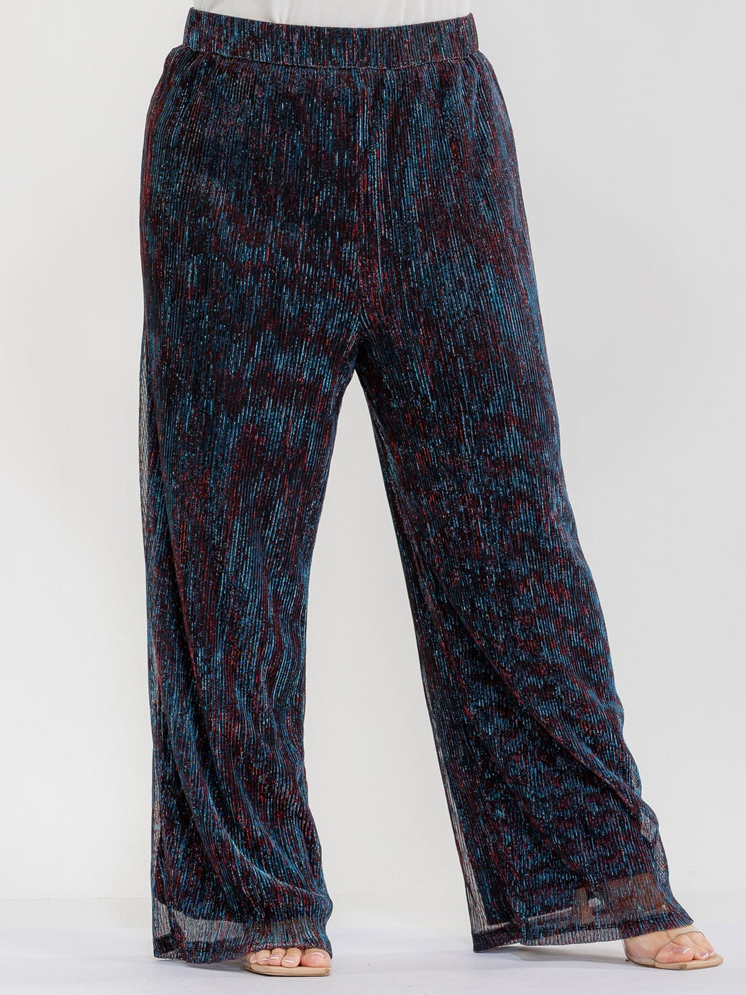 PLUS SIZE ELASTIC WAIST SHIMMER WIDE LEG PANTS