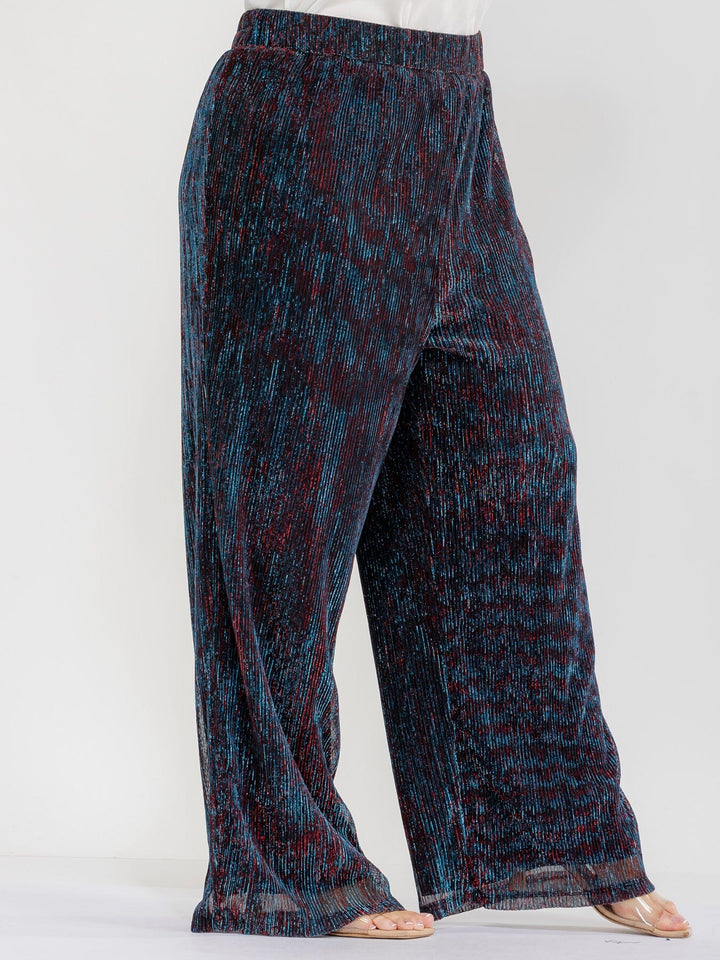 PLUS SIZE ELASTIC WAIST SHIMMER WIDE LEG PANTS