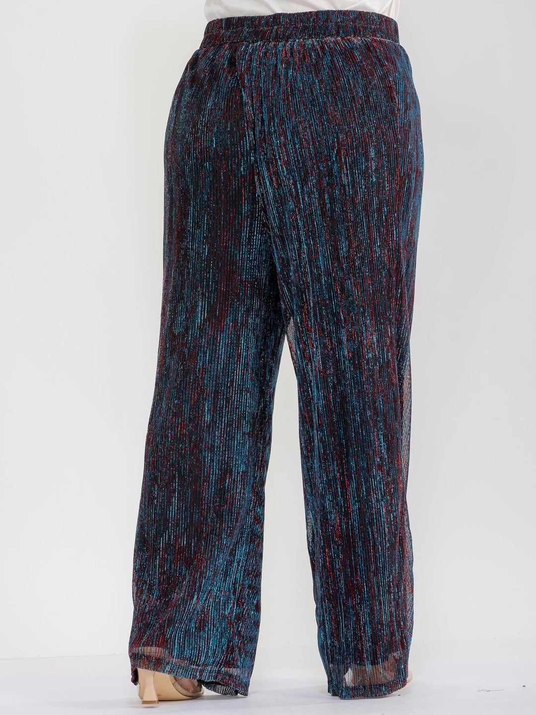 PLUS SIZE ELASTIC WAIST SHIMMER WIDE LEG PANTS