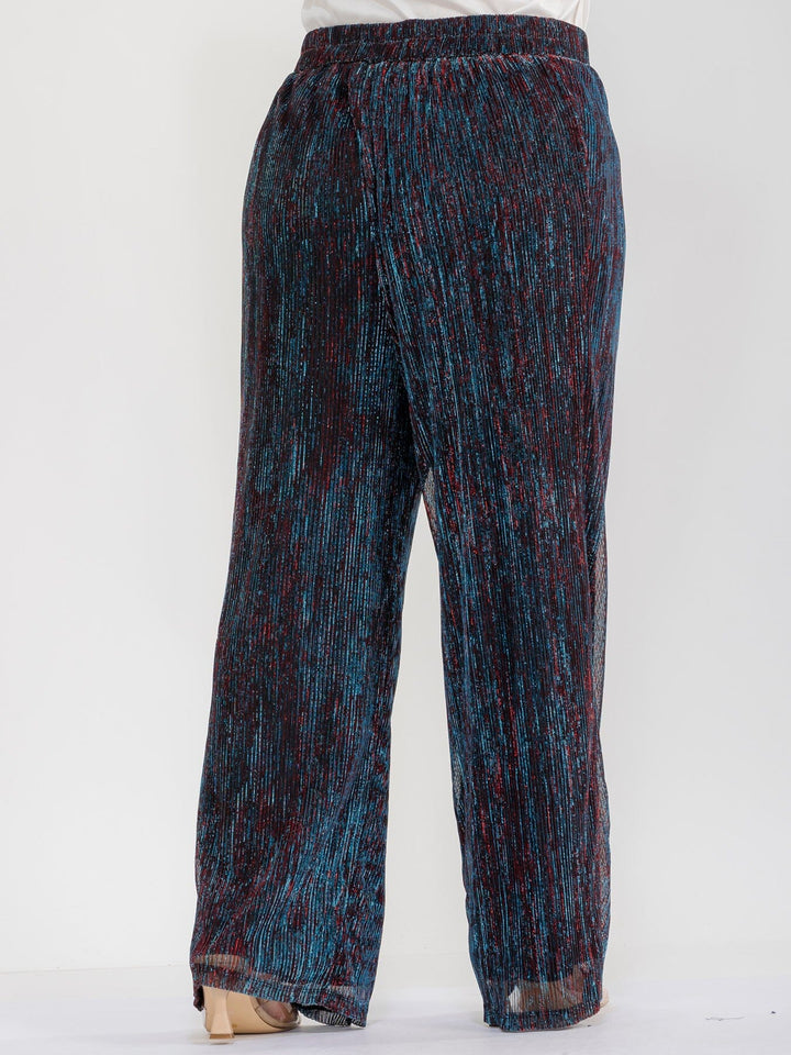 PLUS SIZE ELASTIC WAIST SHIMMER WIDE LEG PANTS