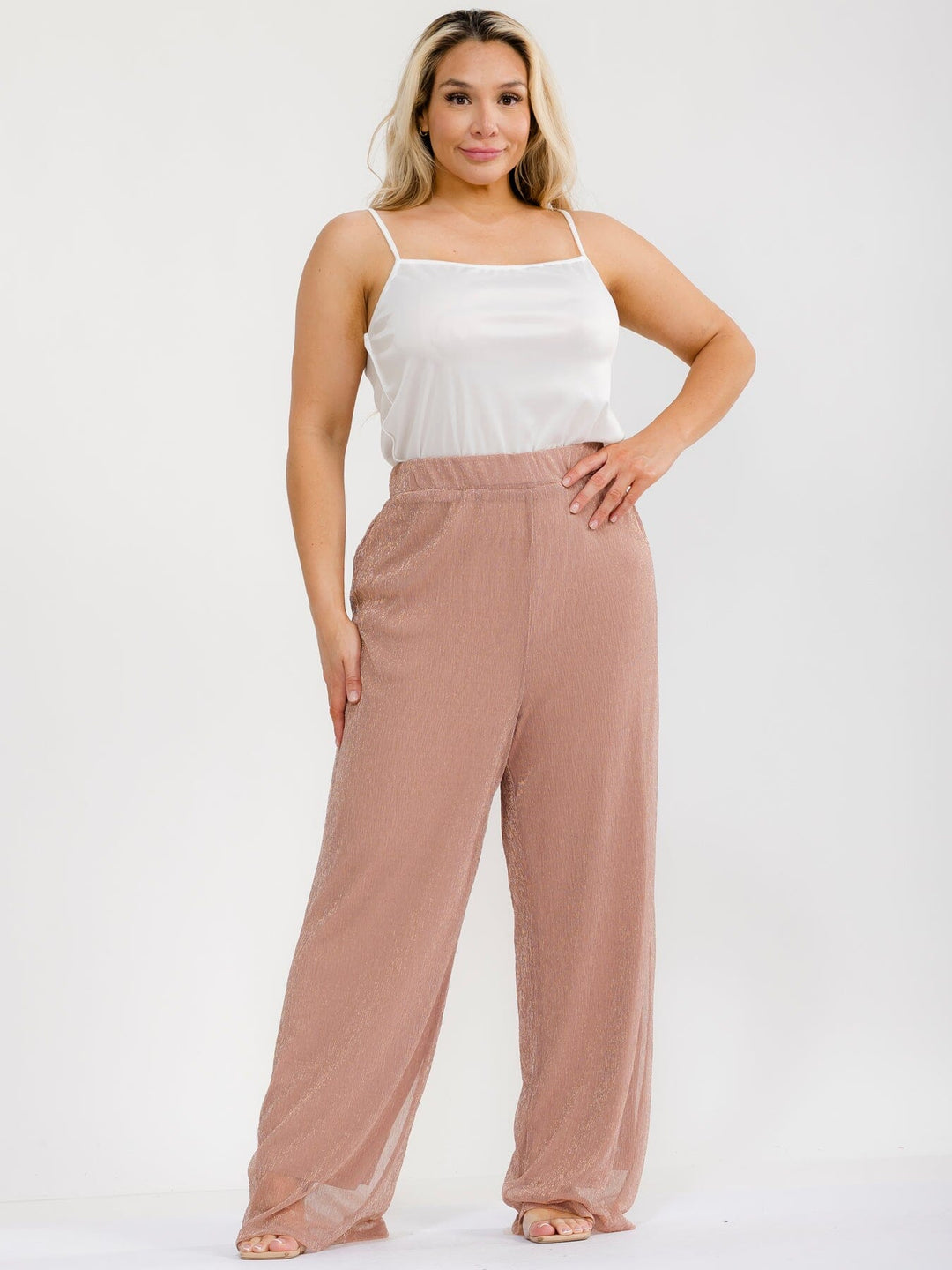 PLUS SIZE ELASTIC WAIST SHIMMER WIDE LEG PANTS