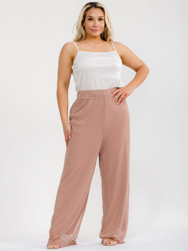PLUS SIZE ELASTIC WAIST SHIMMER WIDE LEG PANTS