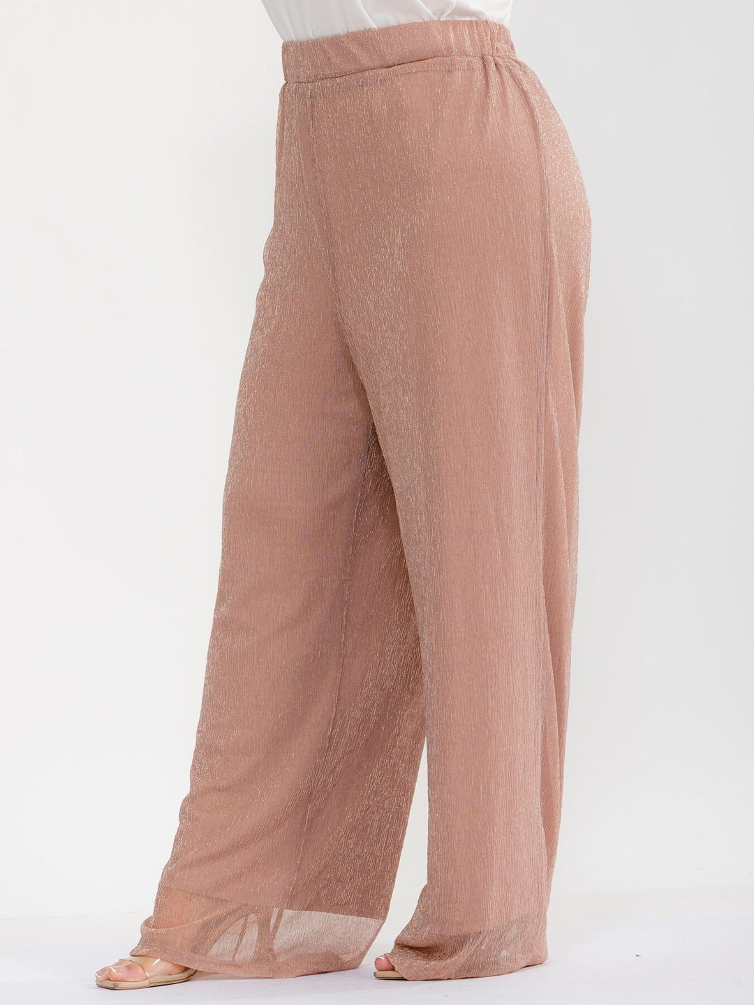 PLUS SIZE ELASTIC WAIST SHIMMER WIDE LEG PANTS