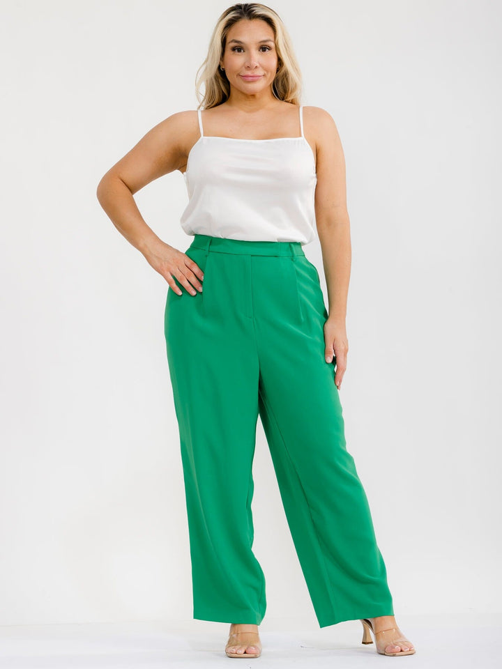 PLUS SIZE ELASTIC WAIST BUTTON CLOSURE POCKETS WIDE LEG PANTS
