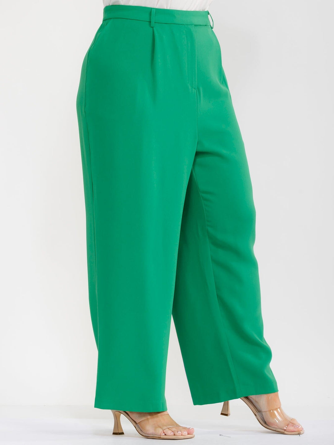 PLUS SIZE ELASTIC WAIST BUTTON CLOSURE POCKETS WIDE LEG PANTS