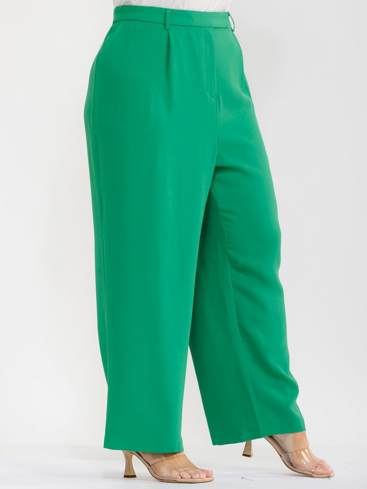 PLUS SIZE ELASTIC WAIST BUTTON CLOSURE POCKETS WIDE LEG PANTS