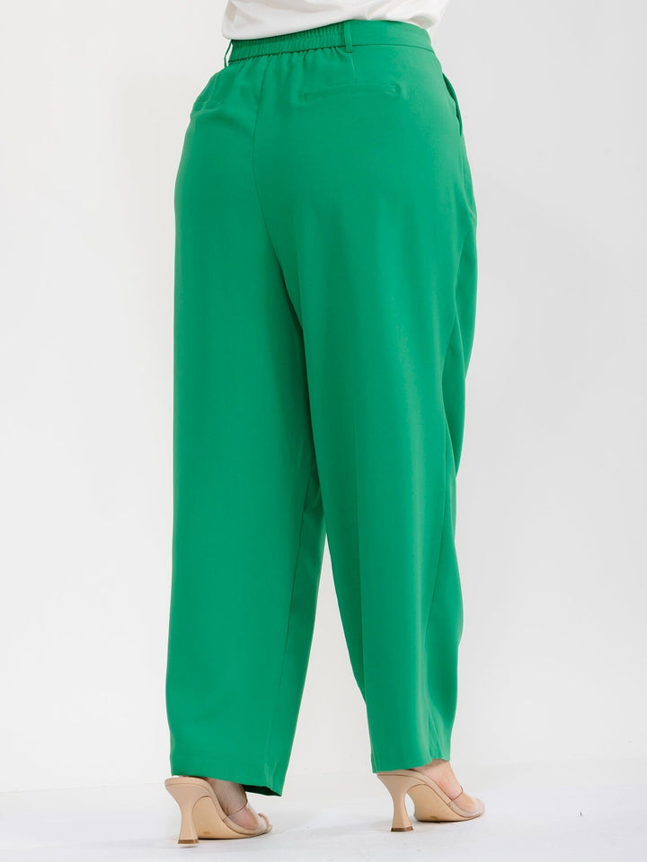 PLUS SIZE ELASTIC WAIST BUTTON CLOSURE POCKETS WIDE LEG PANTS