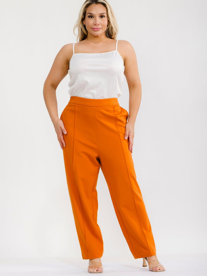 PLUS SIZE ELASTIC WAIST FRONT POCKETS STRAIGHT LEG PANTS