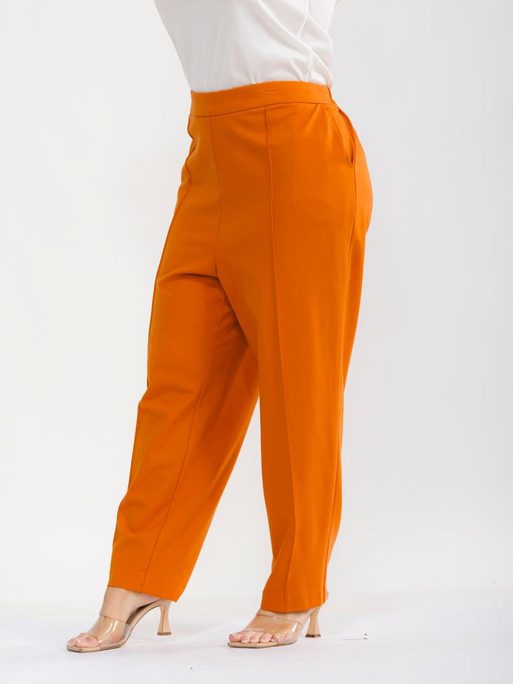 PLUS SIZE ELASTIC WAIST FRONT POCKETS STRAIGHT LEG PANTS