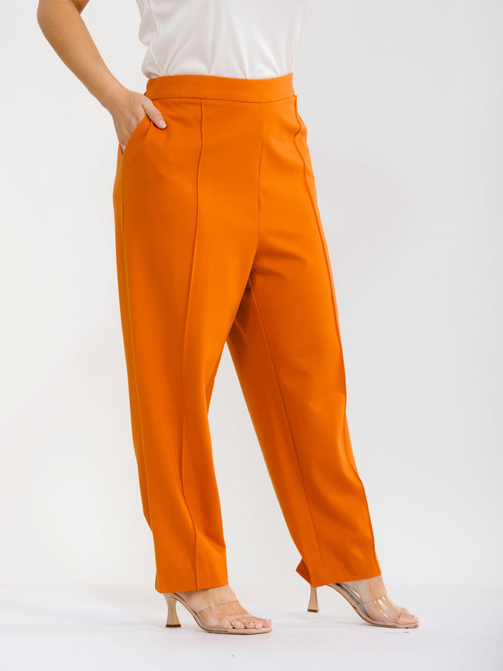 PLUS SIZE ELASTIC WAIST FRONT POCKETS STRAIGHT LEG PANTS