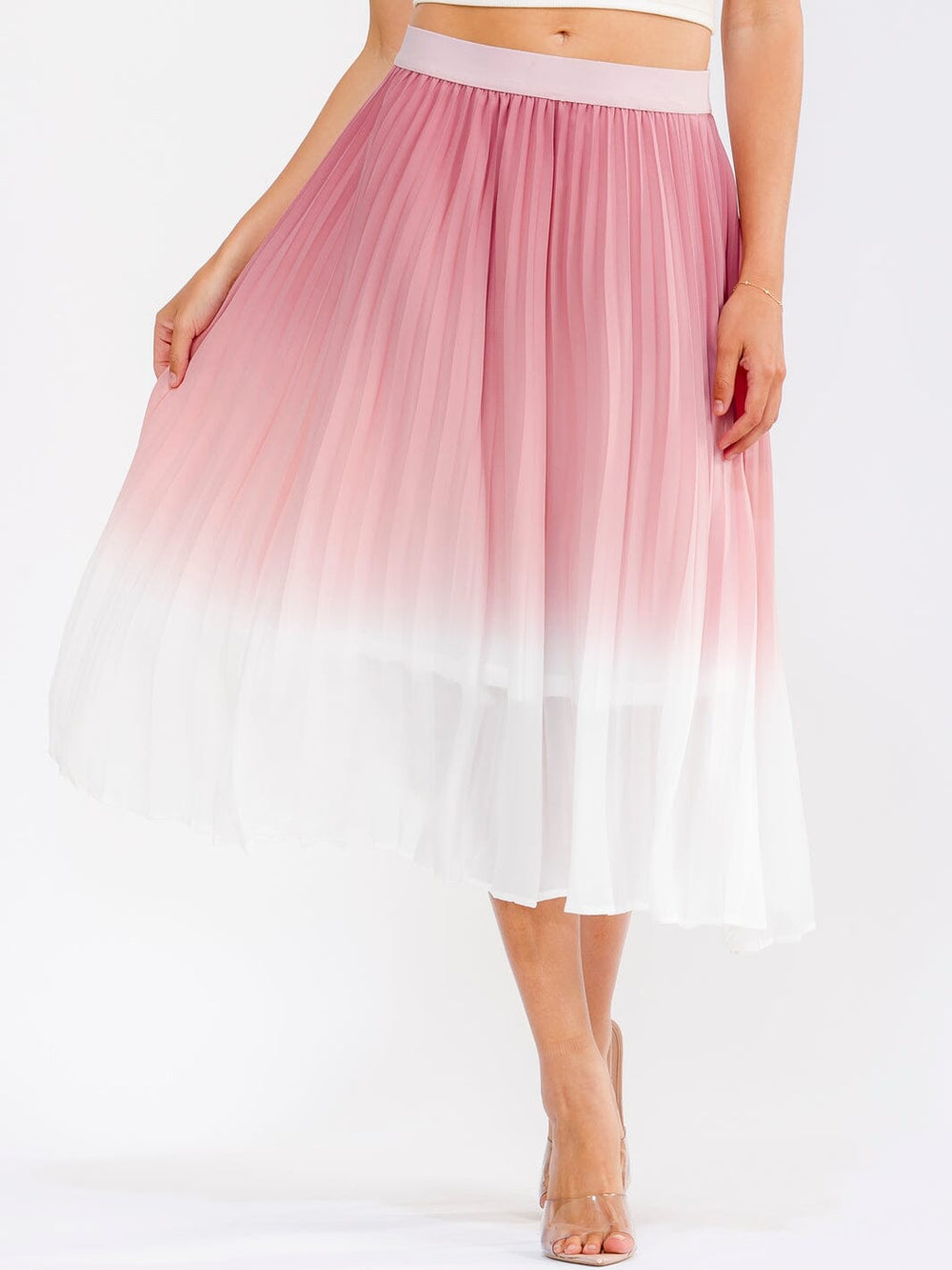 WOMEN'S ELASTIC WAIST PLEATED COLORBLOCK MAXI SKIRT
