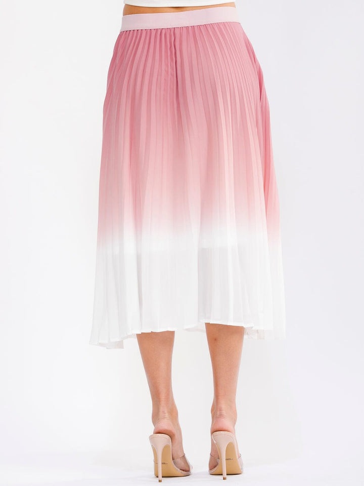 WOMEN'S ELASTIC WAIST PLEATED COLORBLOCK MAXI SKIRT