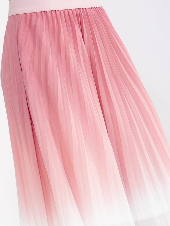 WOMEN'S ELASTIC WAIST PLEATED COLORBLOCK MAXI SKIRT