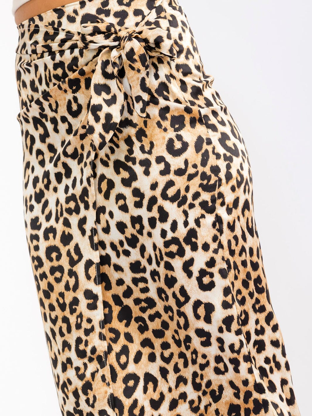 WOMEN'S ZIPPER CLOSURE WRAP SELF TIE ANIMAL PRINT MIDI SKIRT