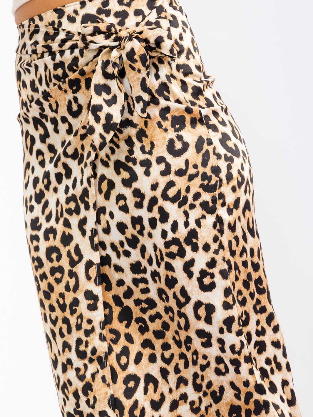 WOMEN'S ZIPPER CLOSURE WRAP SELF TIE ANIMAL PRINT MIDI SKIRT