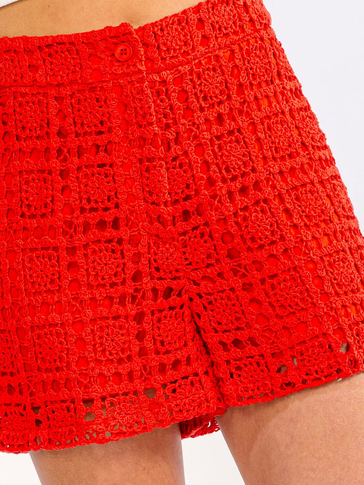 *********WOMEN'S BUTTON CLOSURE CROCHET MINI SHORTS