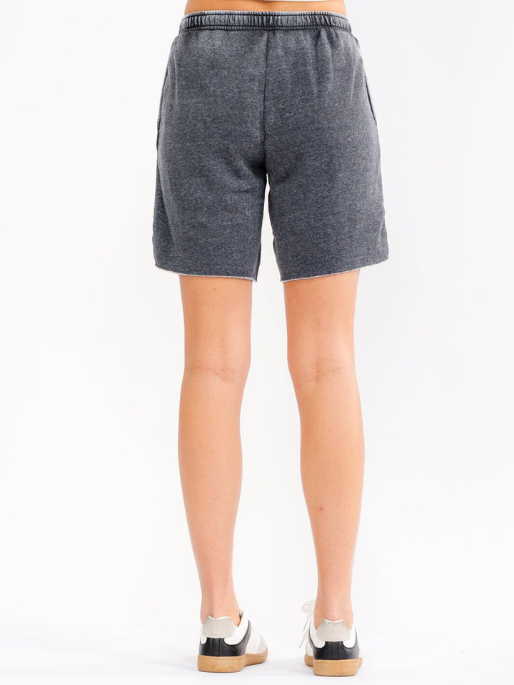 WOMEN'S ELASTIC WAIST FRONT POCKETS WASHED SHORTS