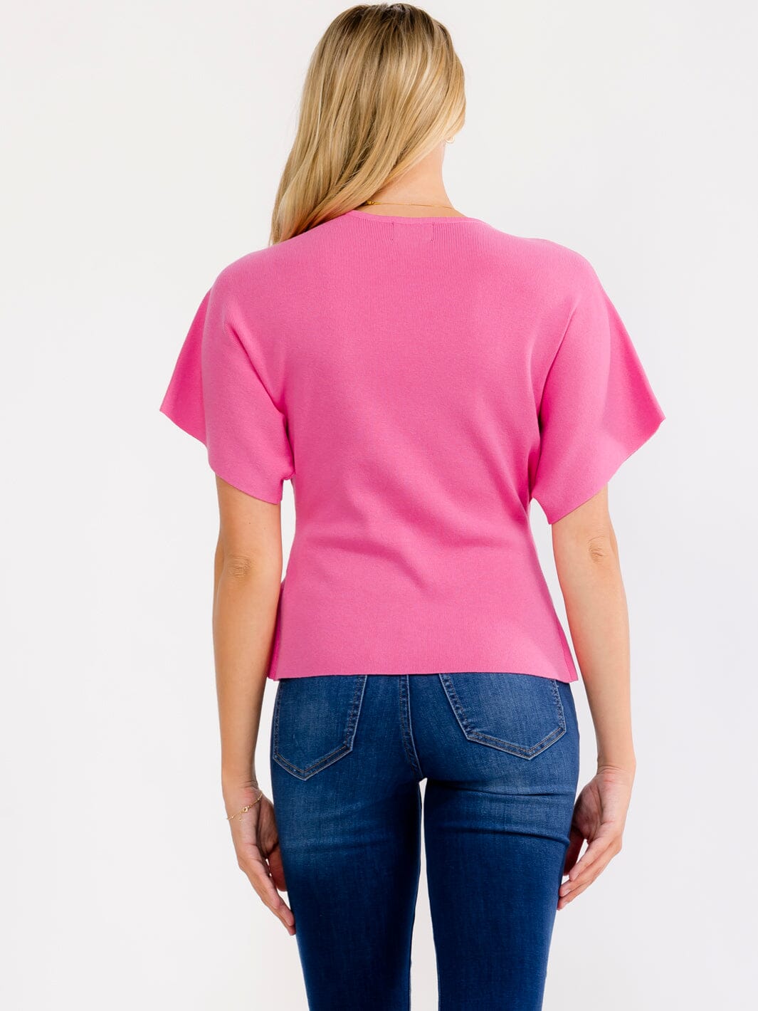 WOMEN'S SHORT SLEEVE V-NECK BUTTON UP RIBBED BLOUSE